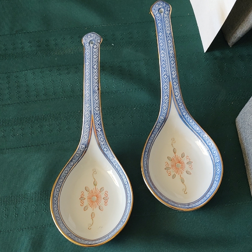 Blue and Gold Ceramic Serveware Spoons